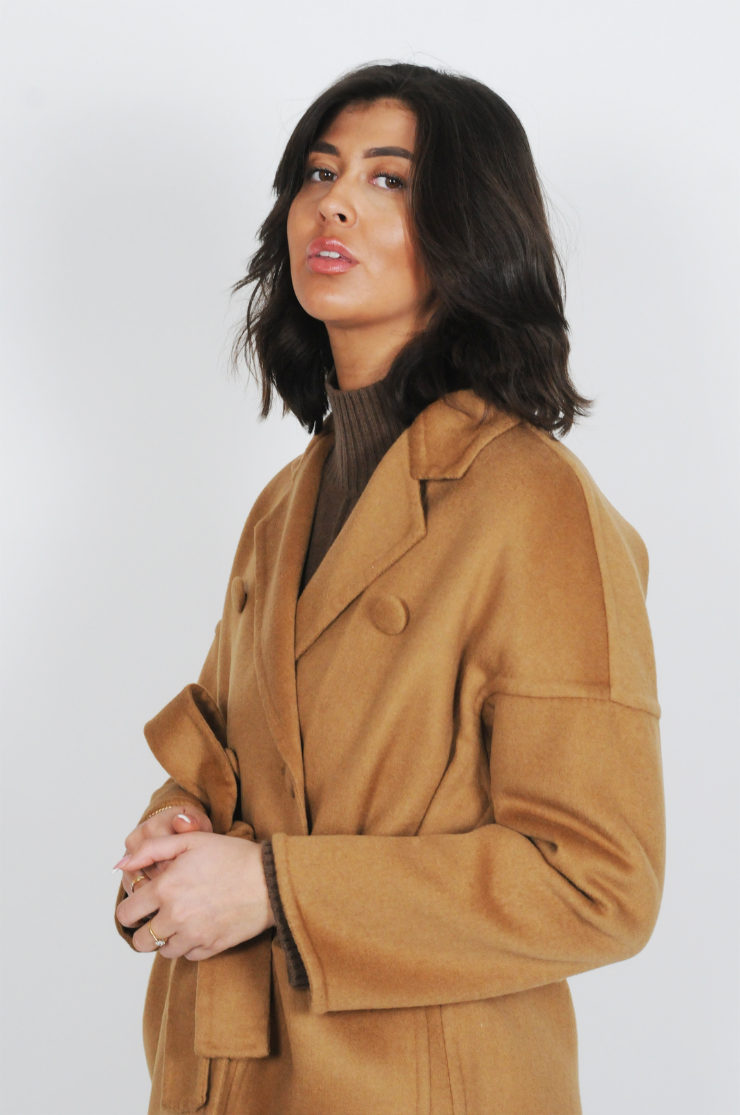 Harlow, 105 cm. - Collar - Wool coat - Women - Cognac