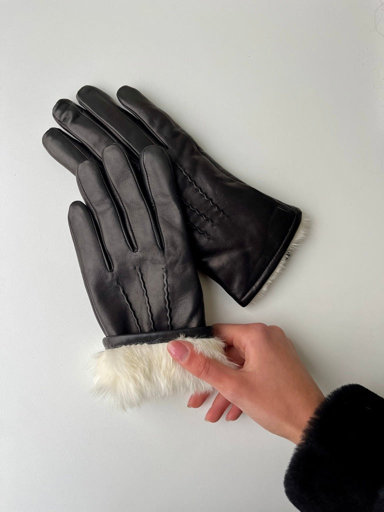 127-W Lammlederhandschuh mit Kaninchenfell – Schwarz – Stampe Denmark
