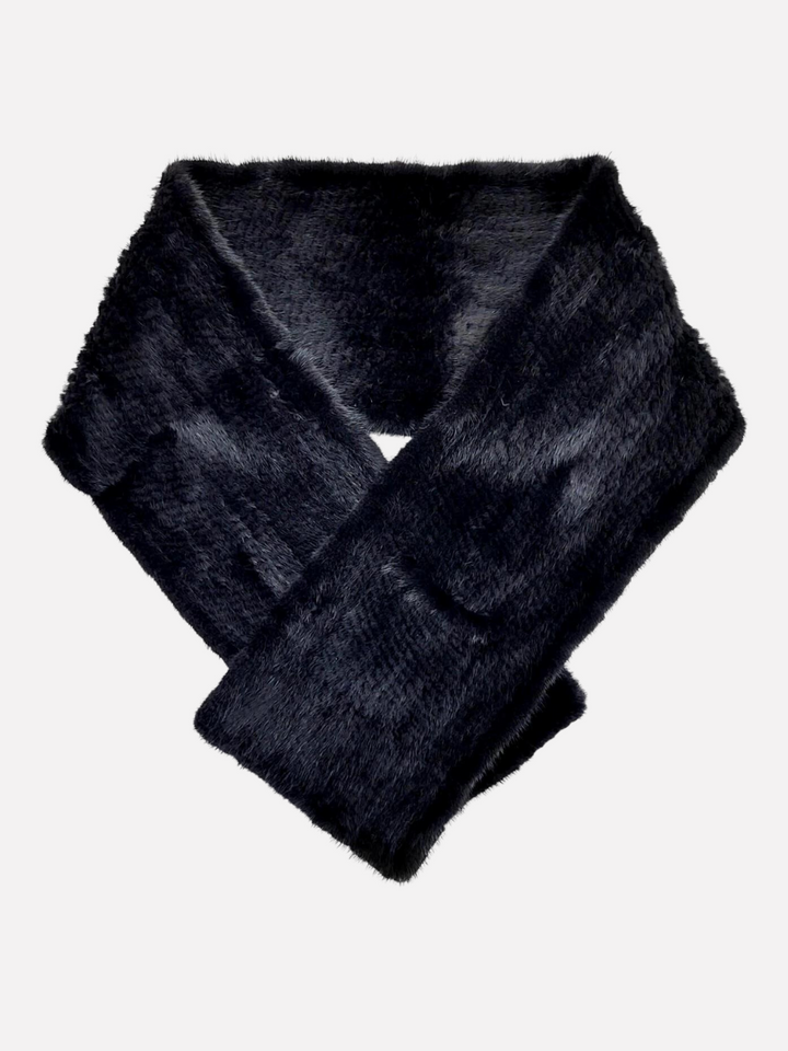 Tørklæde, 180x25 cm - Minkstrikket - Sort