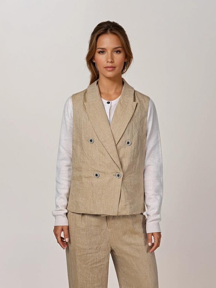 639 Linen Vest - Linen - Women - Oatmeal