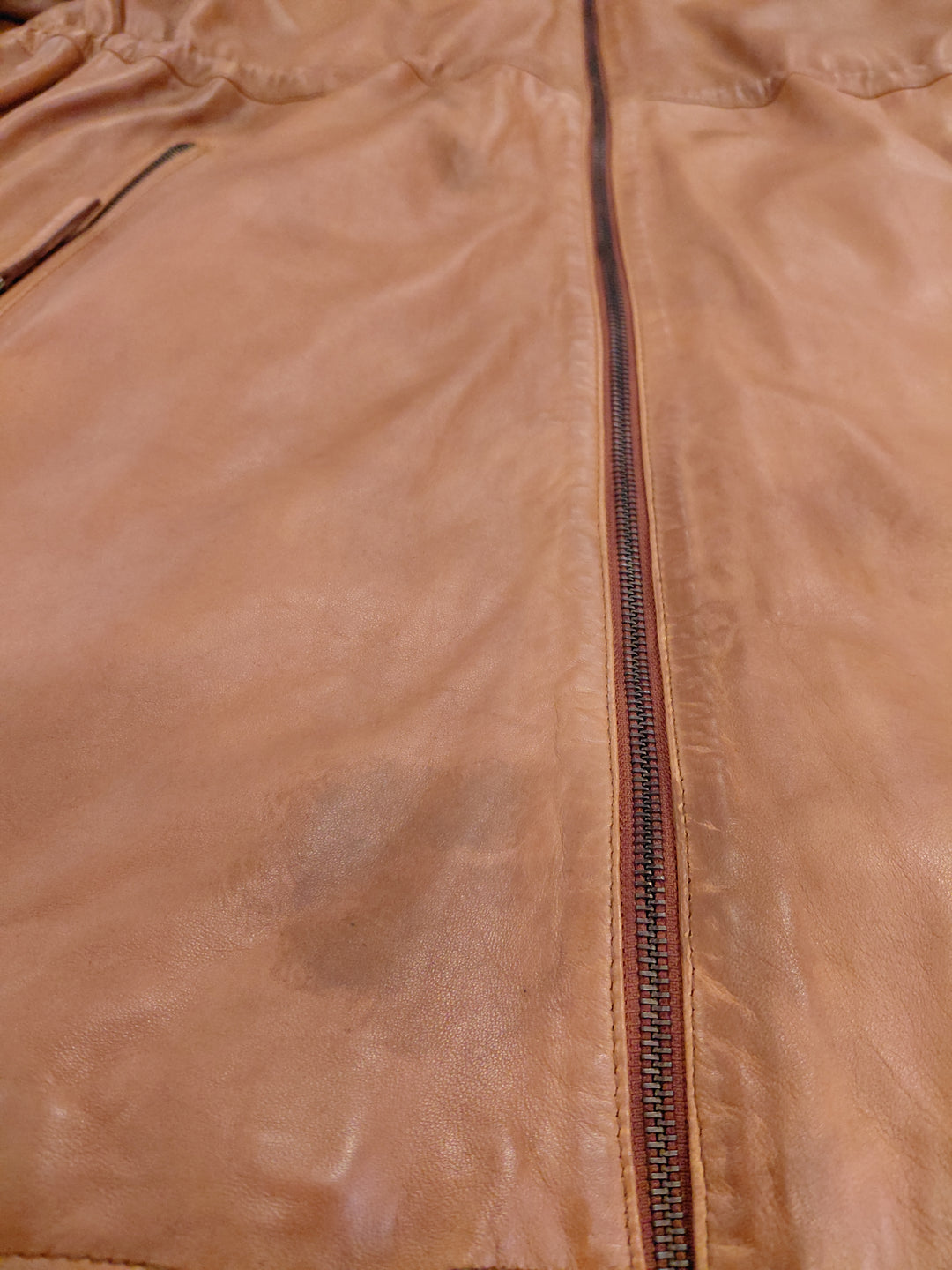 New Solene, 87 cm. - Hood Lamb Thick Dace Leather -Women Dark Cognac