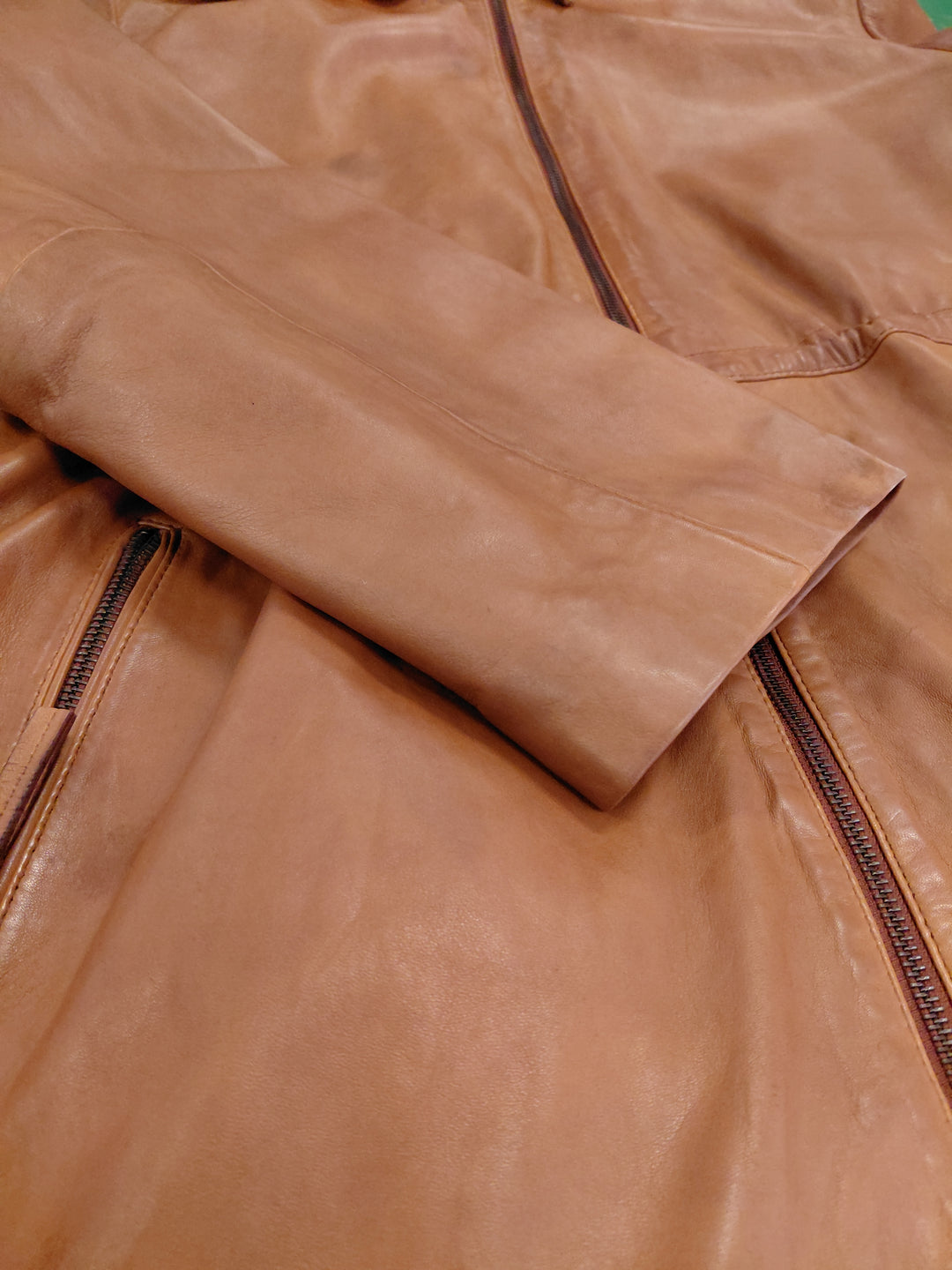 New Solene, 87 cm. - Hood Lamb Thick Dace Leather -Women Dark Cognac