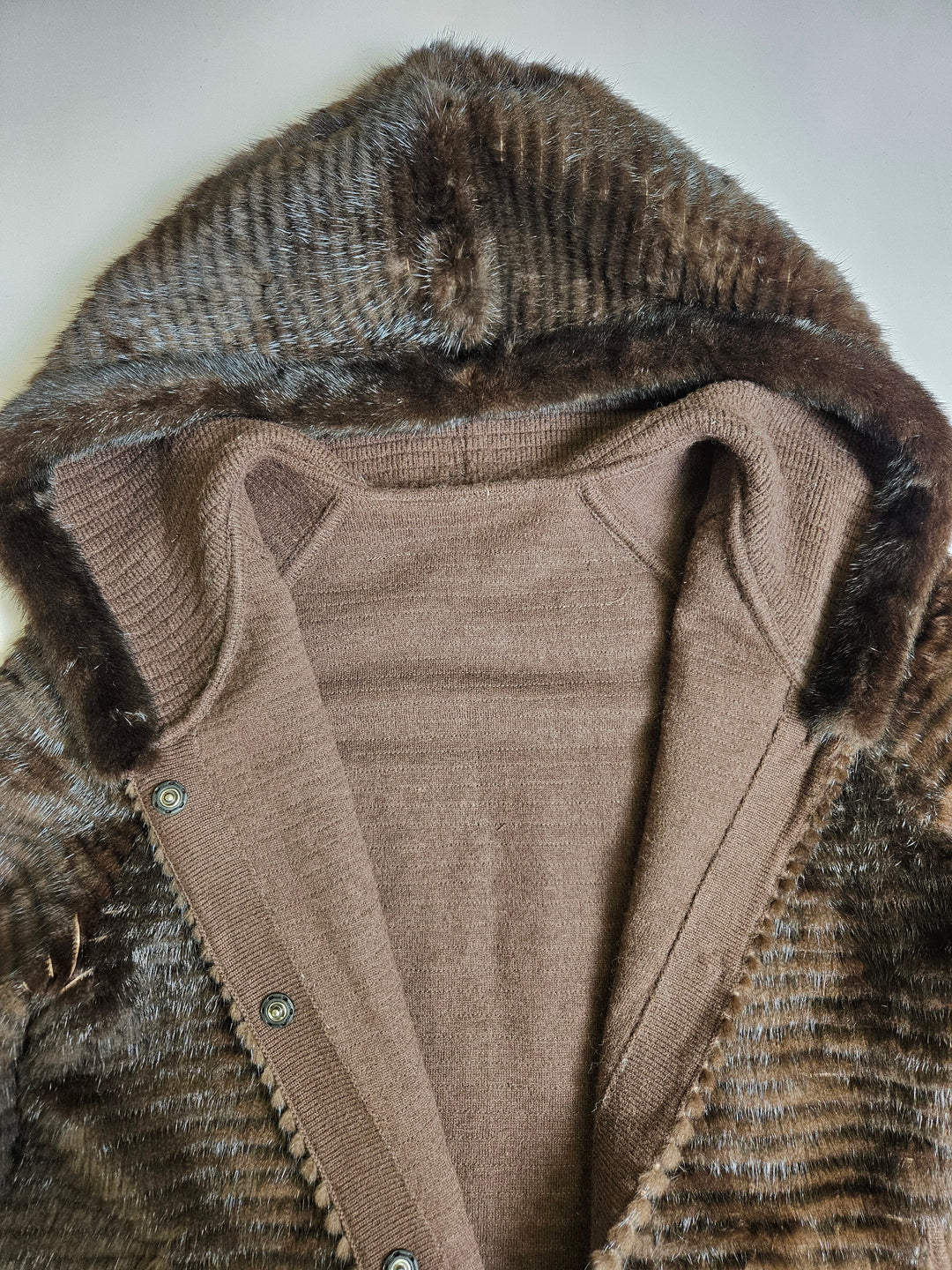 Juvignac, 95 cm. - Hood Mink & Wool - Women Mahogany