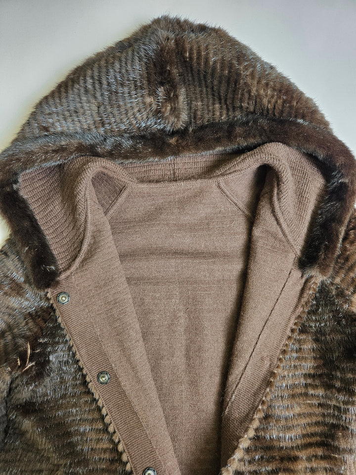 Juvignac, 95 cm. - Hood Mink & Wool - Women Mahogany