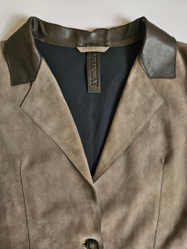Ines, 65 cm. - Collar Goat Suede Leather - Women Grey