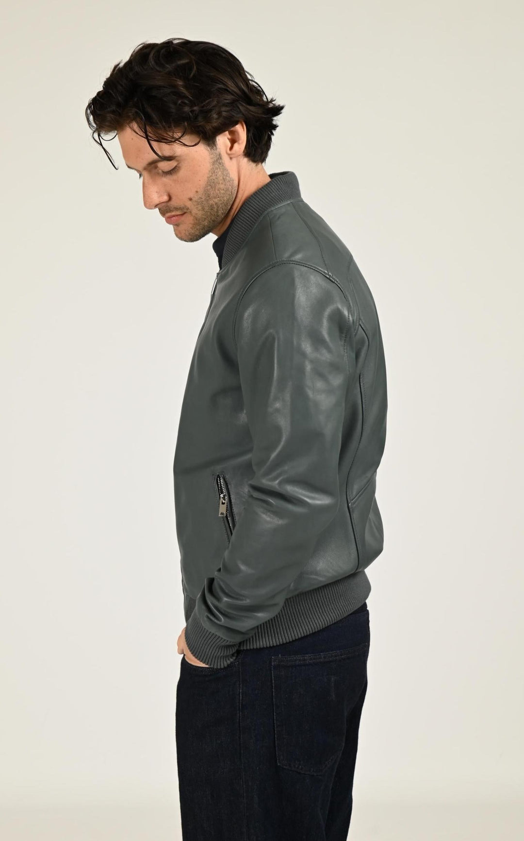 Blouson Cuir Homme Serge Pariente, modèle Bonbon de couleur bleu