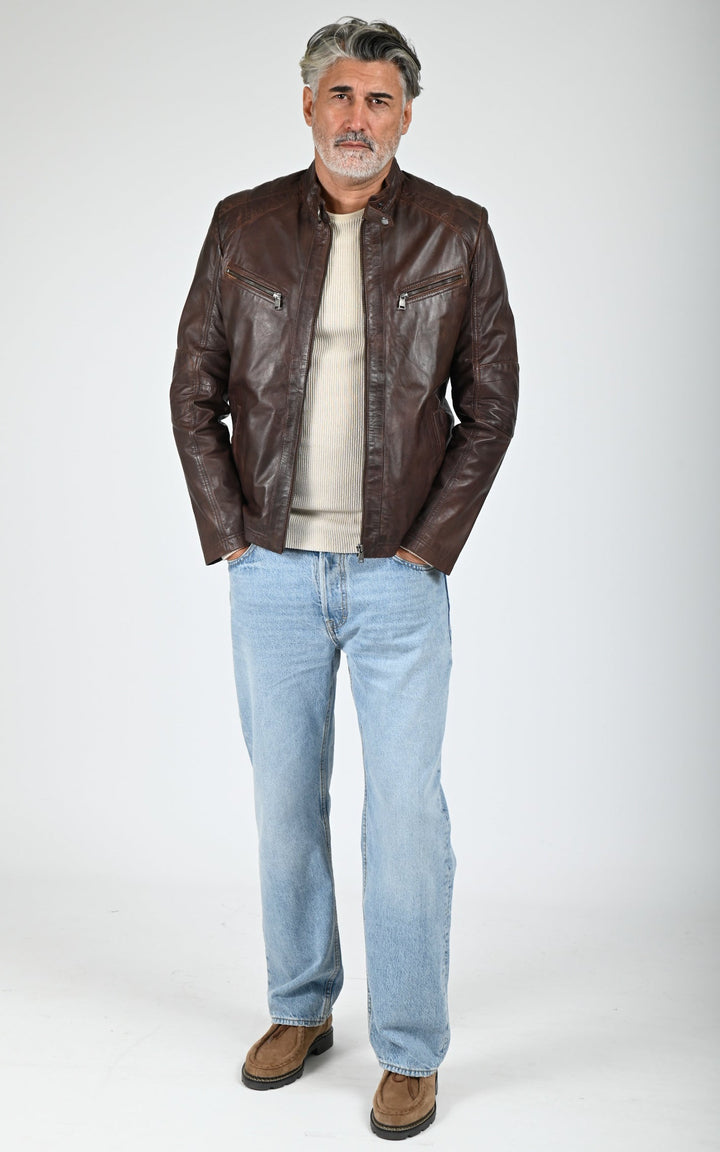 Blouson motard Bulk cuir marron