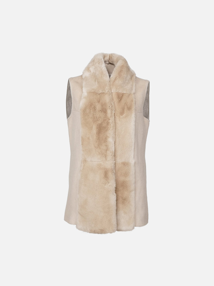 Haramont Vest, 70 cm. - Collar - Wool & Cashmere Vest - Women - Dark Cream