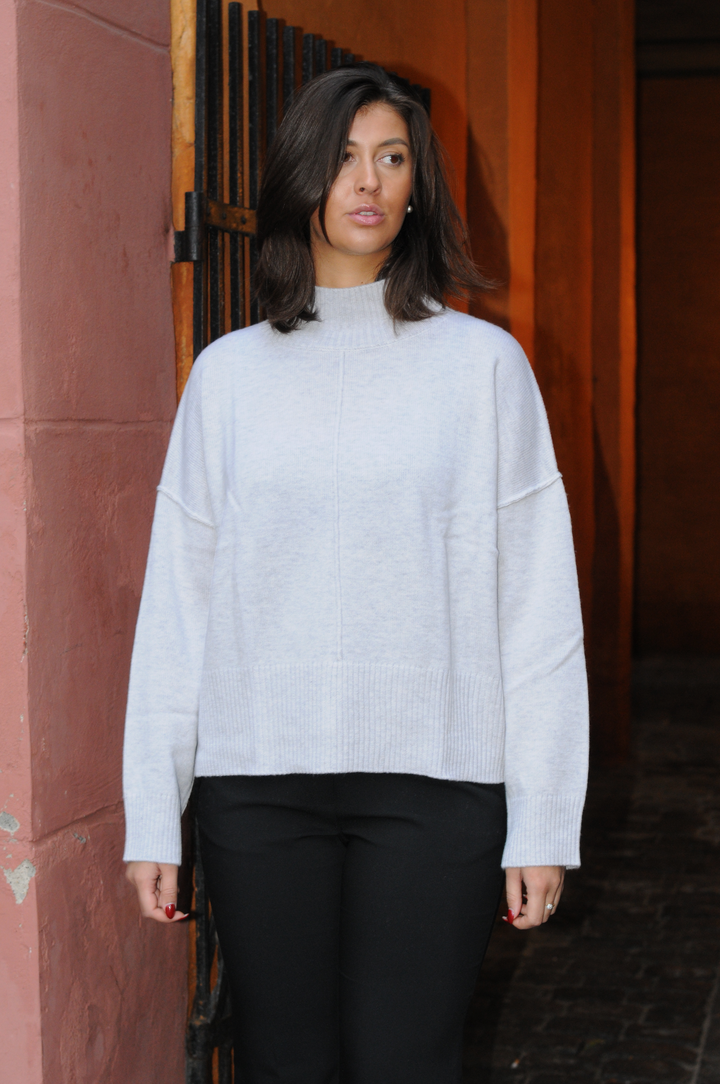 SY-23080 Sweater - 100% uld strik - Dame - Lysegrå