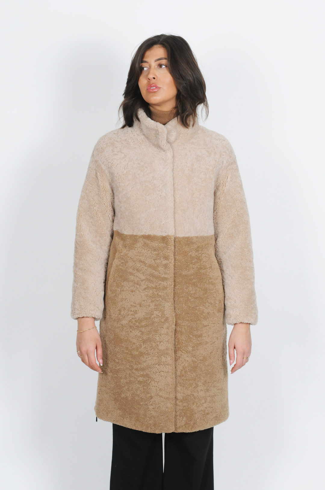 Filuka, 100 cm. - Collar - Curly Lamb coat - Women - Beige and Camel