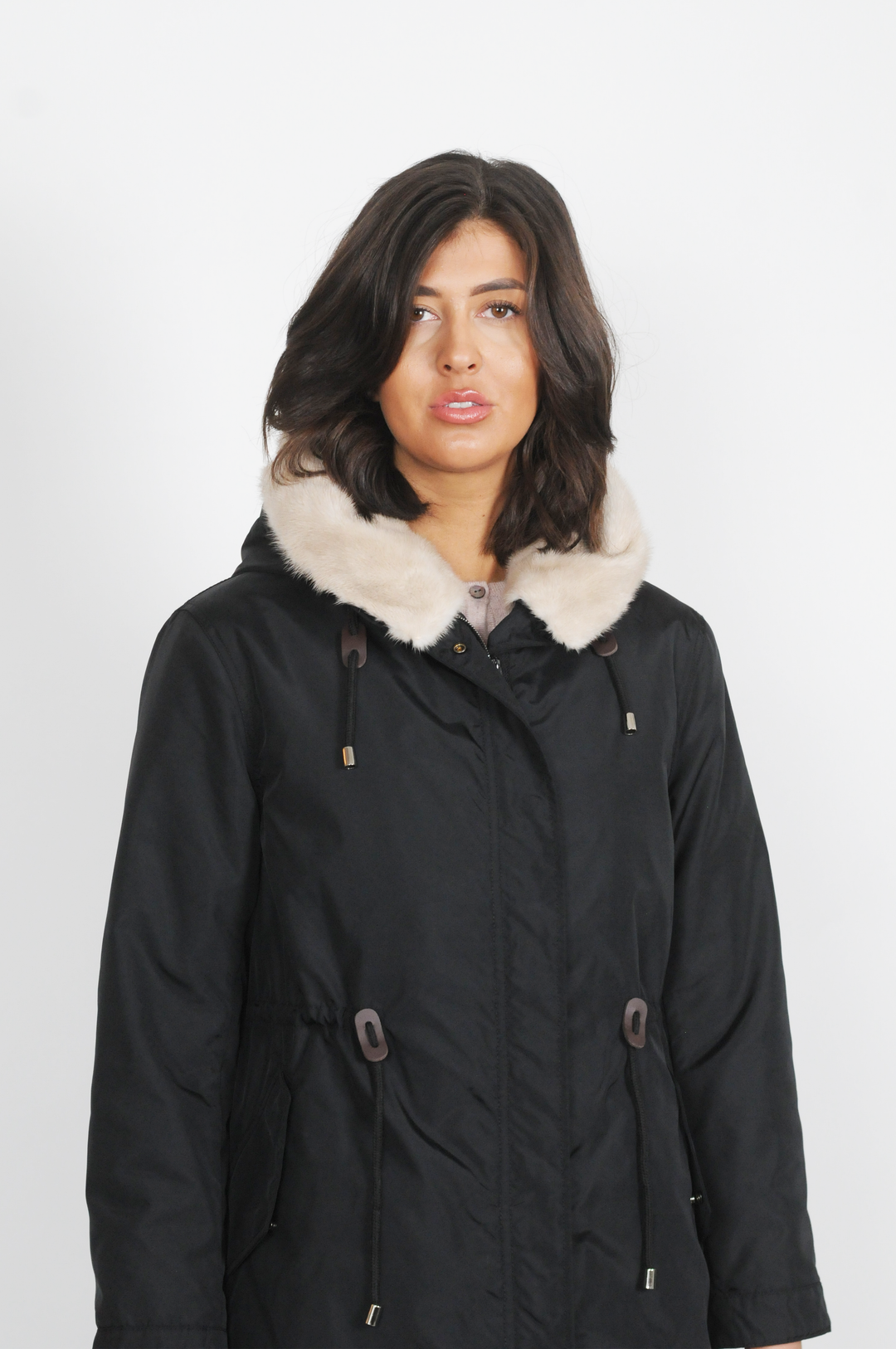 Calgary - 100 cm, Mink Coat - Hood - Women - Black