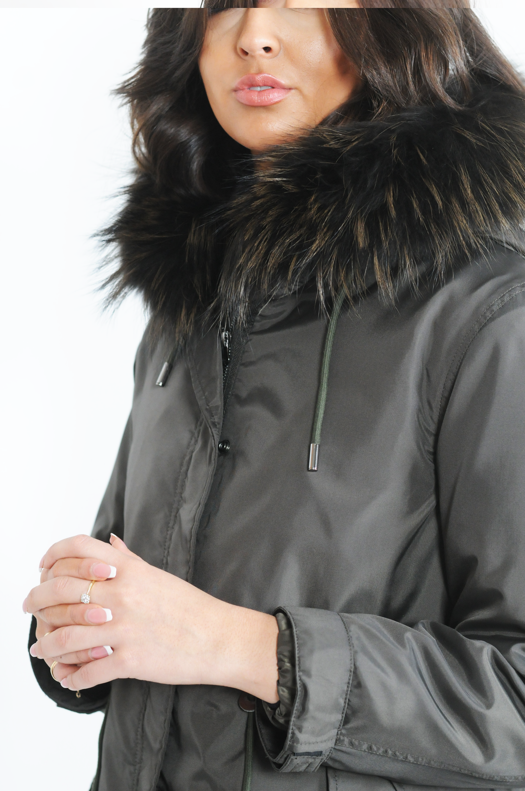 Calgary, 95 cm. - Textile jacket - Fur Hood - Women - Army