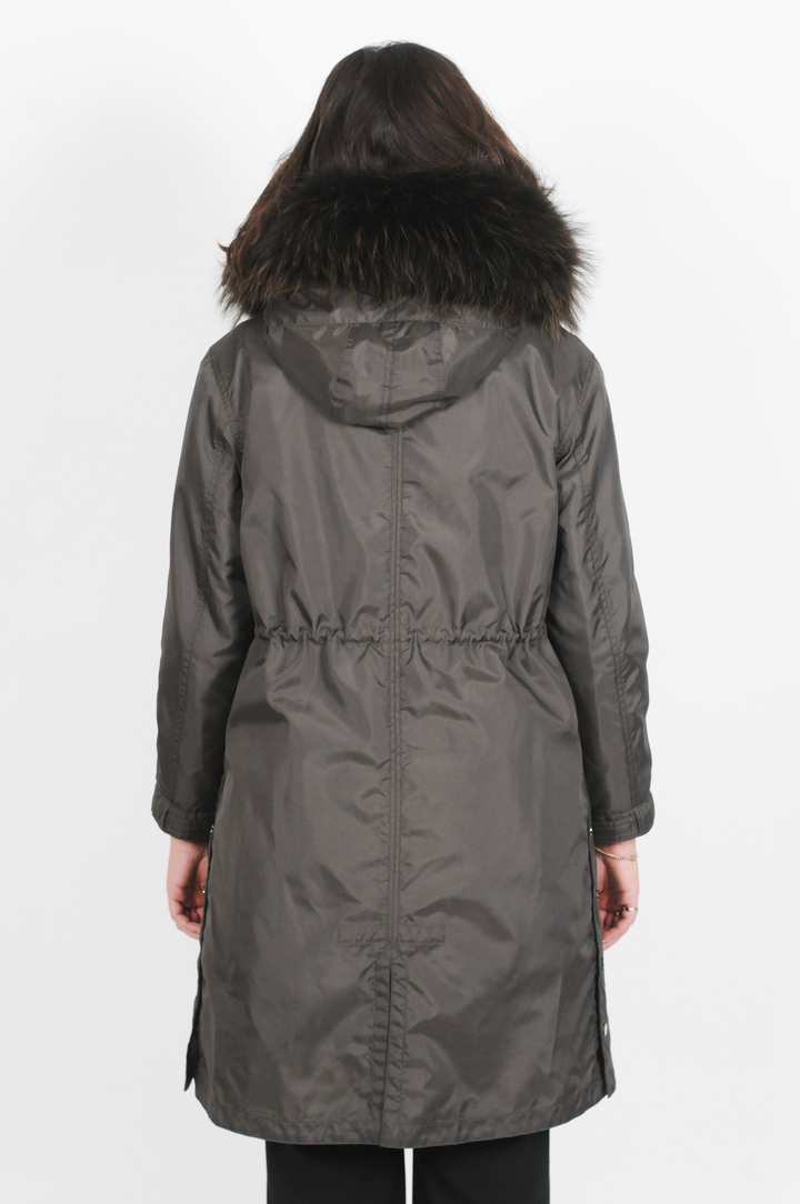 Calgary, 95 cm - Tekstiljakke - Hætte med pels - Kvinder - Army