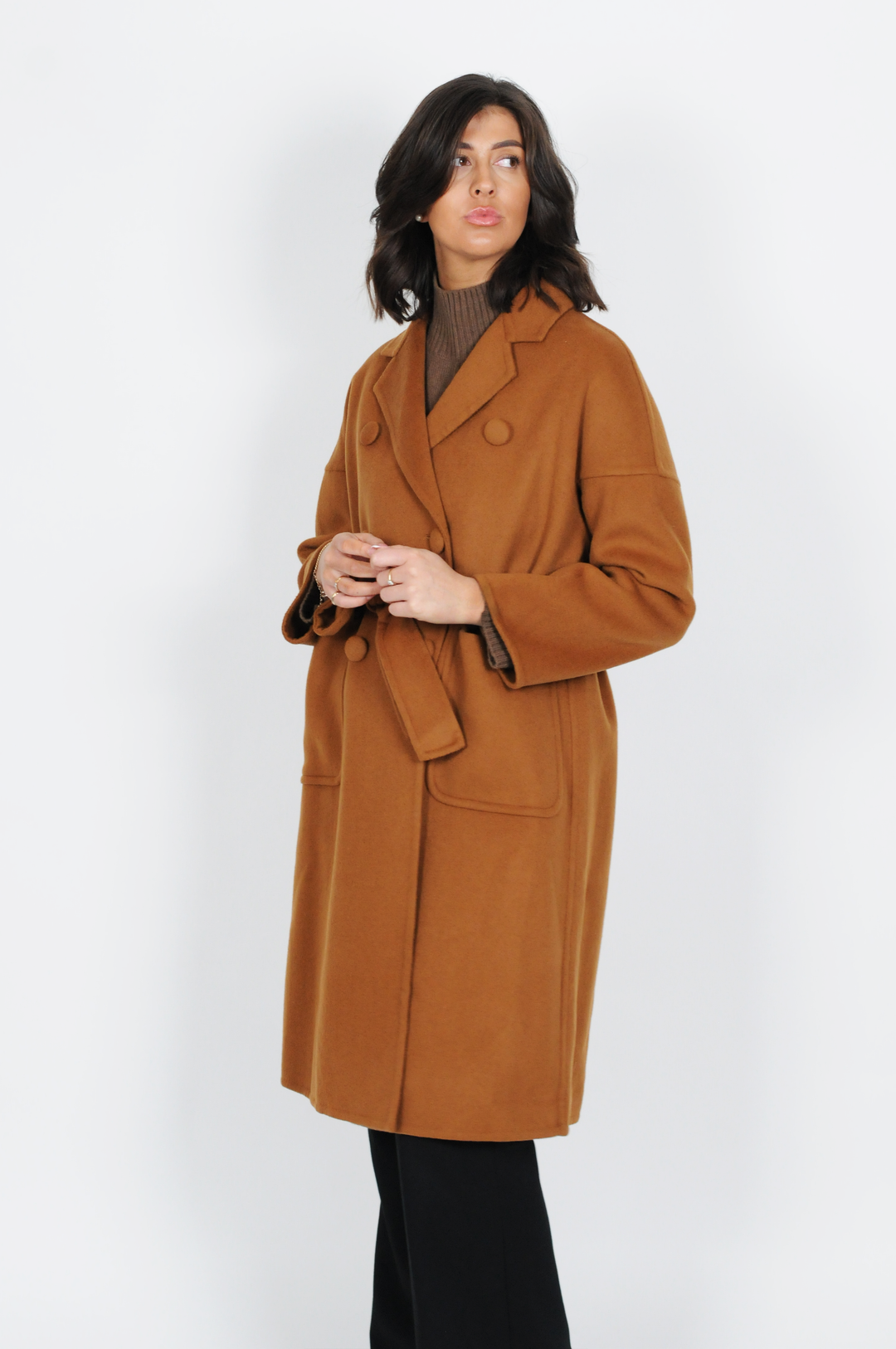 Harlow 105 cm. Collar Wool coat Women Cognac