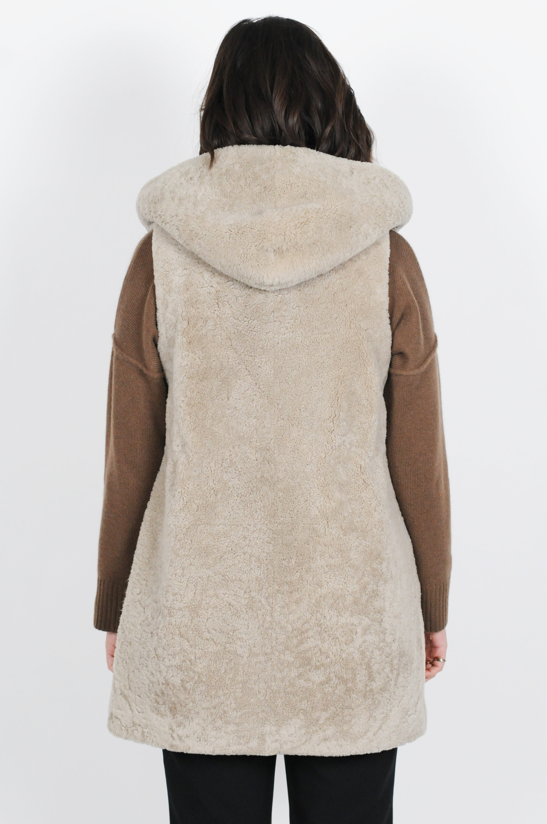 Germina Vest, 86 cm. - Hood - Curly Lamb - Women - Grey