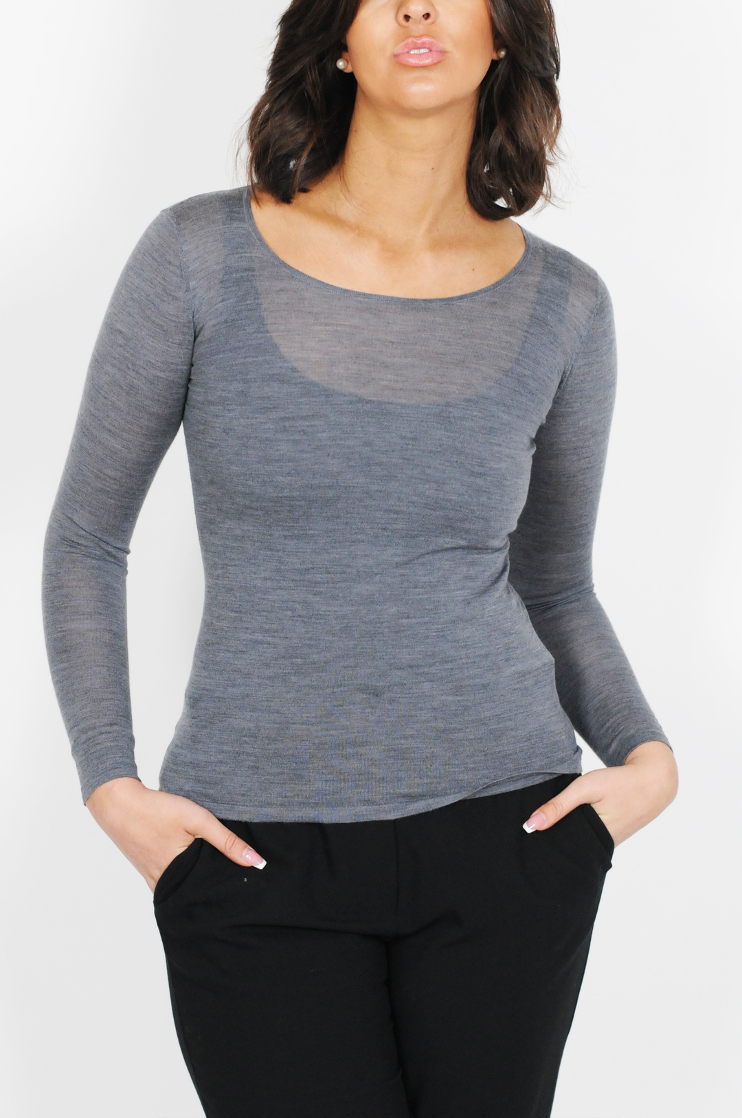 SY-23007 Shirt - 100% Wool - Women - Dark Grey