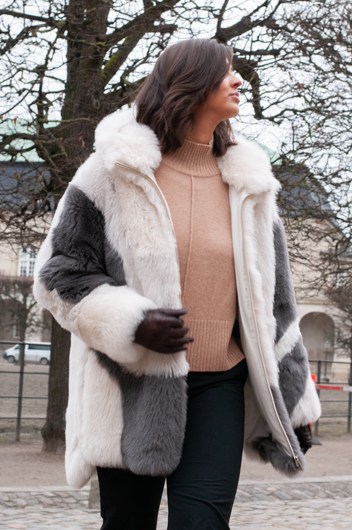 Iphigenie, 85 cm. - Huva - Toscana Lamb - Dam - Grå & Vit