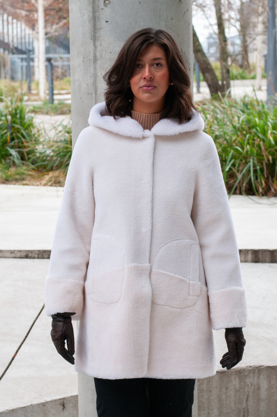 Fernandina, 85 cm – Kapuze – Air Wool – Damen – gebrochenes Weiß