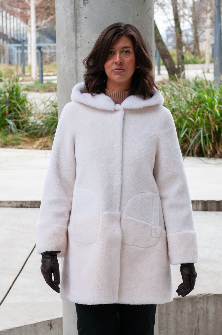 Fernandina, 85 cm – Kapuze – Air Wool – Damen – gebrochenes Weiß