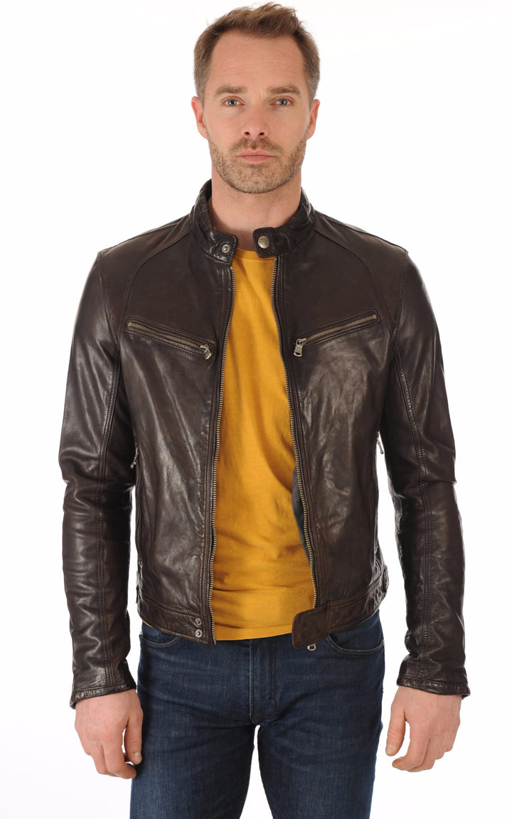 Blouson cuir homme Daytona 73, modèle Dustin 100233 de couleur Marron - vue ouverte