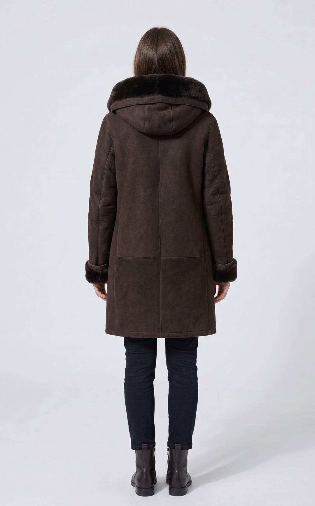 969,90cm. - Cappuccio - Agnello scamosciato - Donna - Marrone scuro