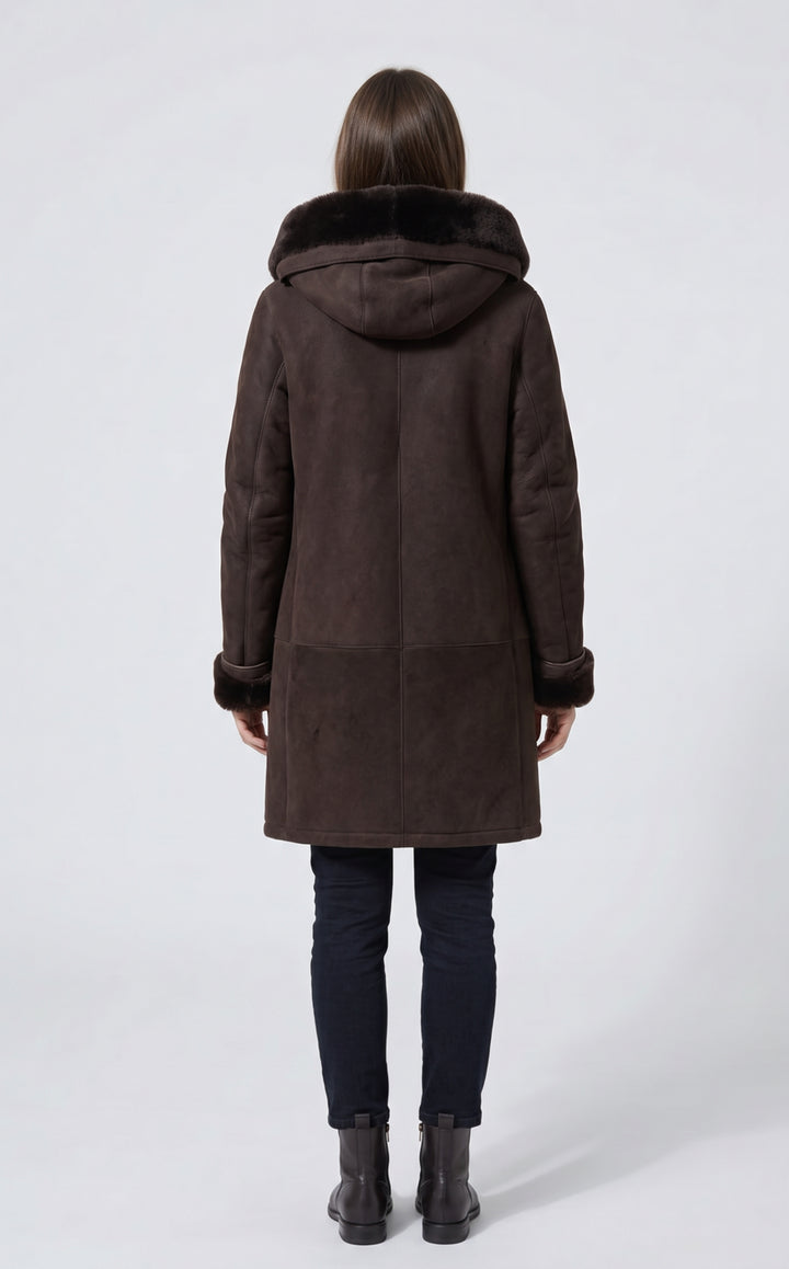969,90cm. - Cappuccio - Agnello scamosciato - Donna - Marrone scuro