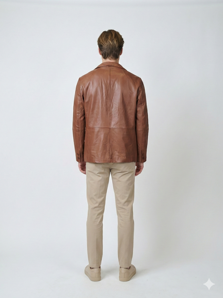 Rafel Blazer - Lamb Malli Leather - Man - Dark Tan