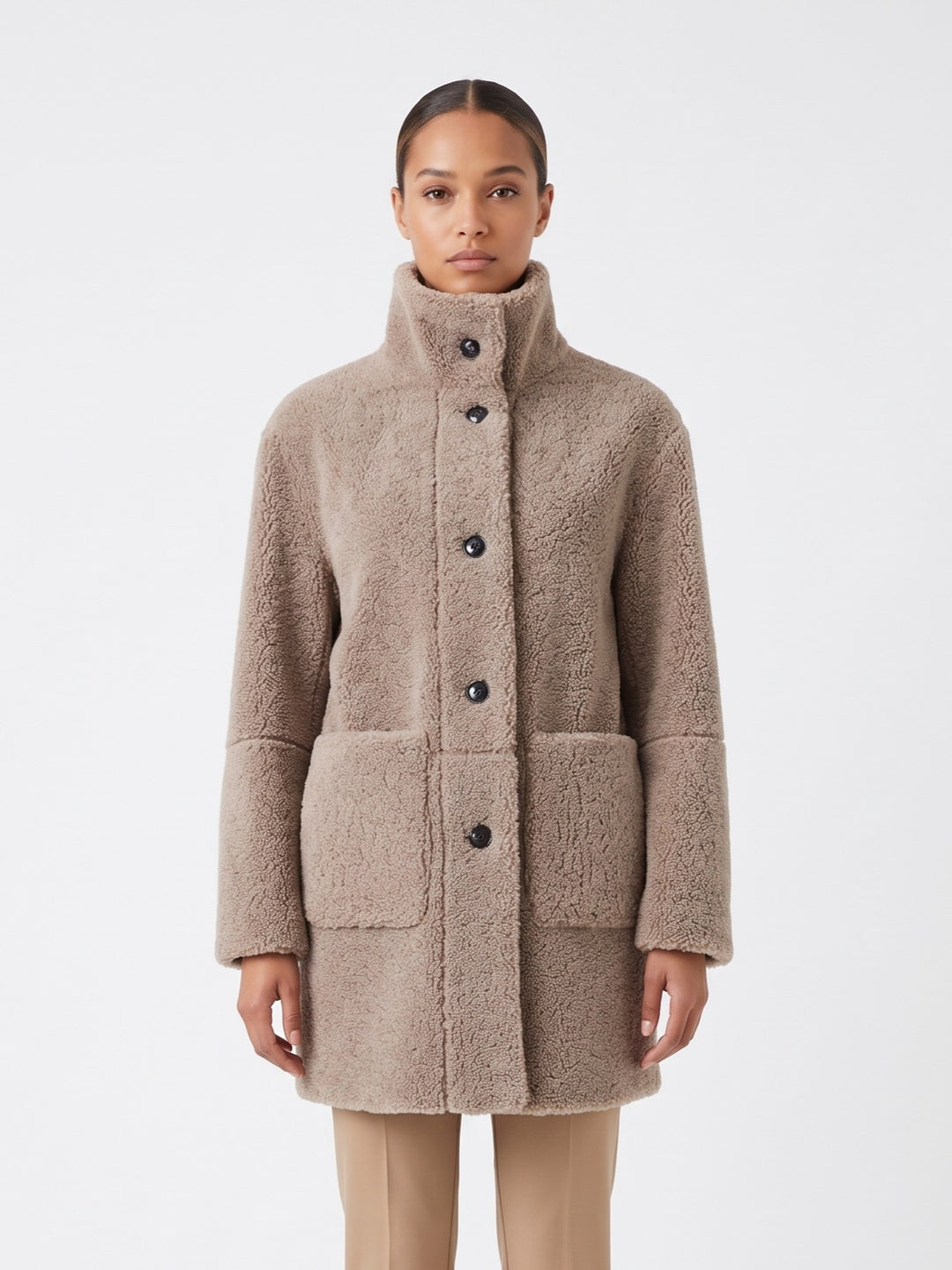 Jinane, 85 cm. Curly Lamb - Women Grey