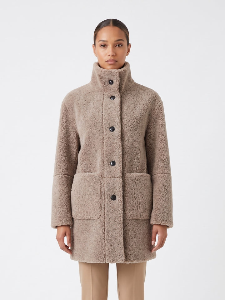 Jinane, 85 cm. Curly Lamb - Women Grey