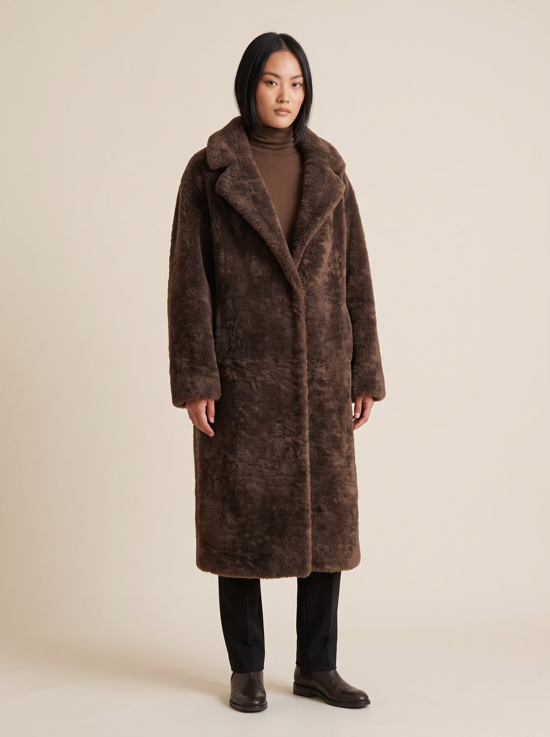 Hella, 95 cm. - Kragen - Curly Lamb - Damen - Y-Braun