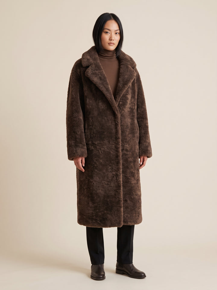 Hella, 95 cm. - Kragen - Curly Lamb - Damen - Y-Braun