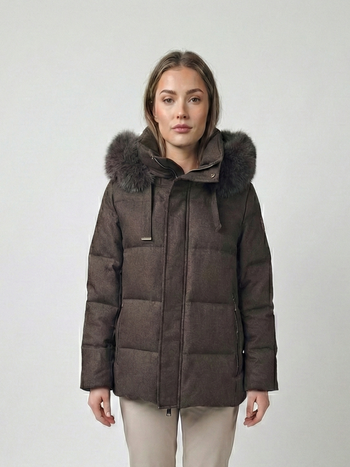 Jadaba, 65 cm. - Kapuze - Daunen - Damen - Braun