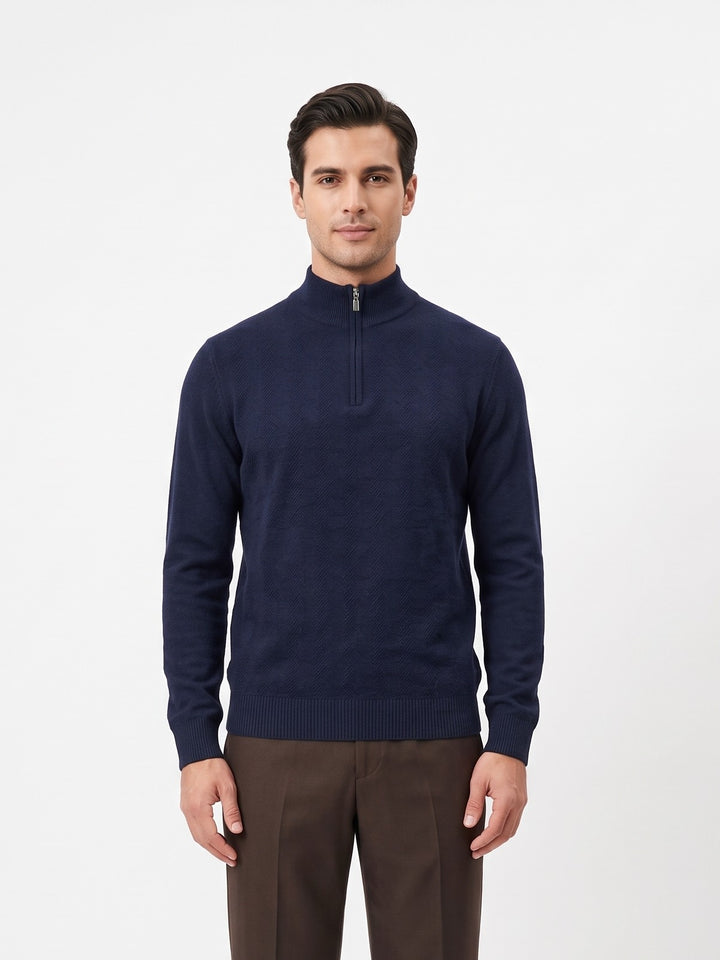 SY-1568-9 Herre sweater med halv lynlås - 100 % ren kashmir - mænd - mørkeblå