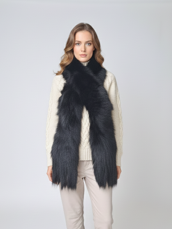 Tørklæde, 15*155 cm. - Fox strikket - Accesories - sort