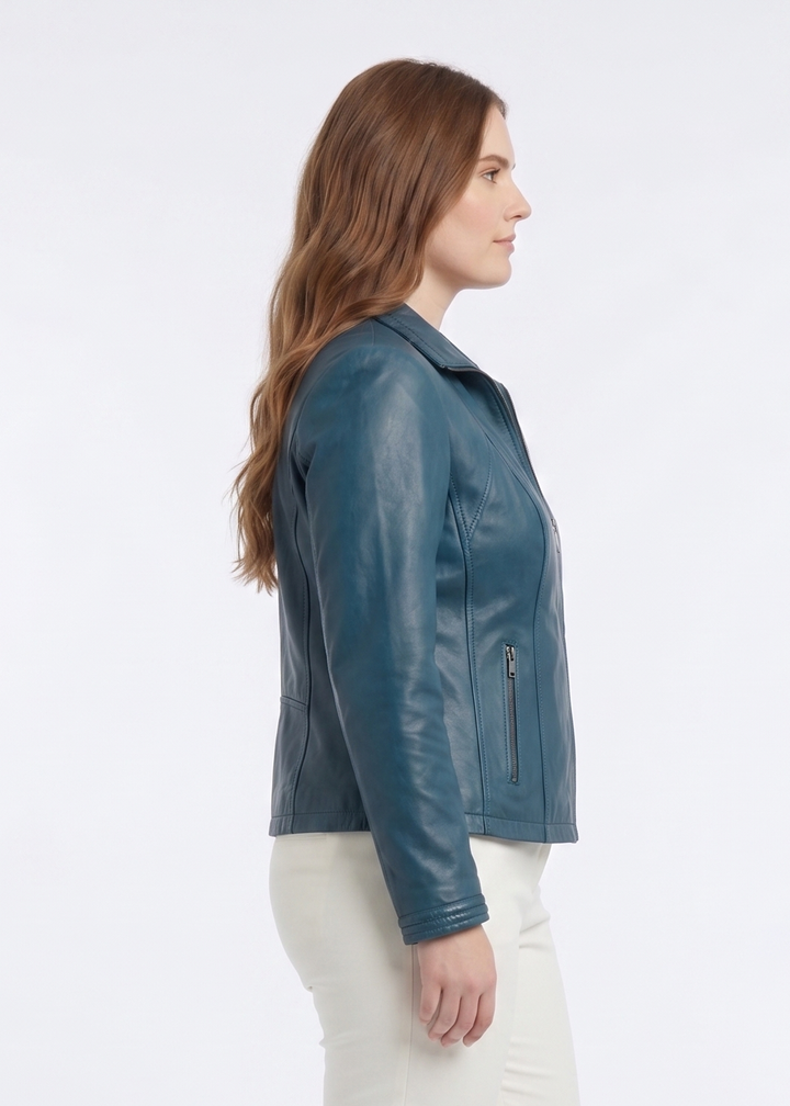 P 14-02 – Komfort – Lamm-Malli-Lederjacke – Damen – Kobaltblau