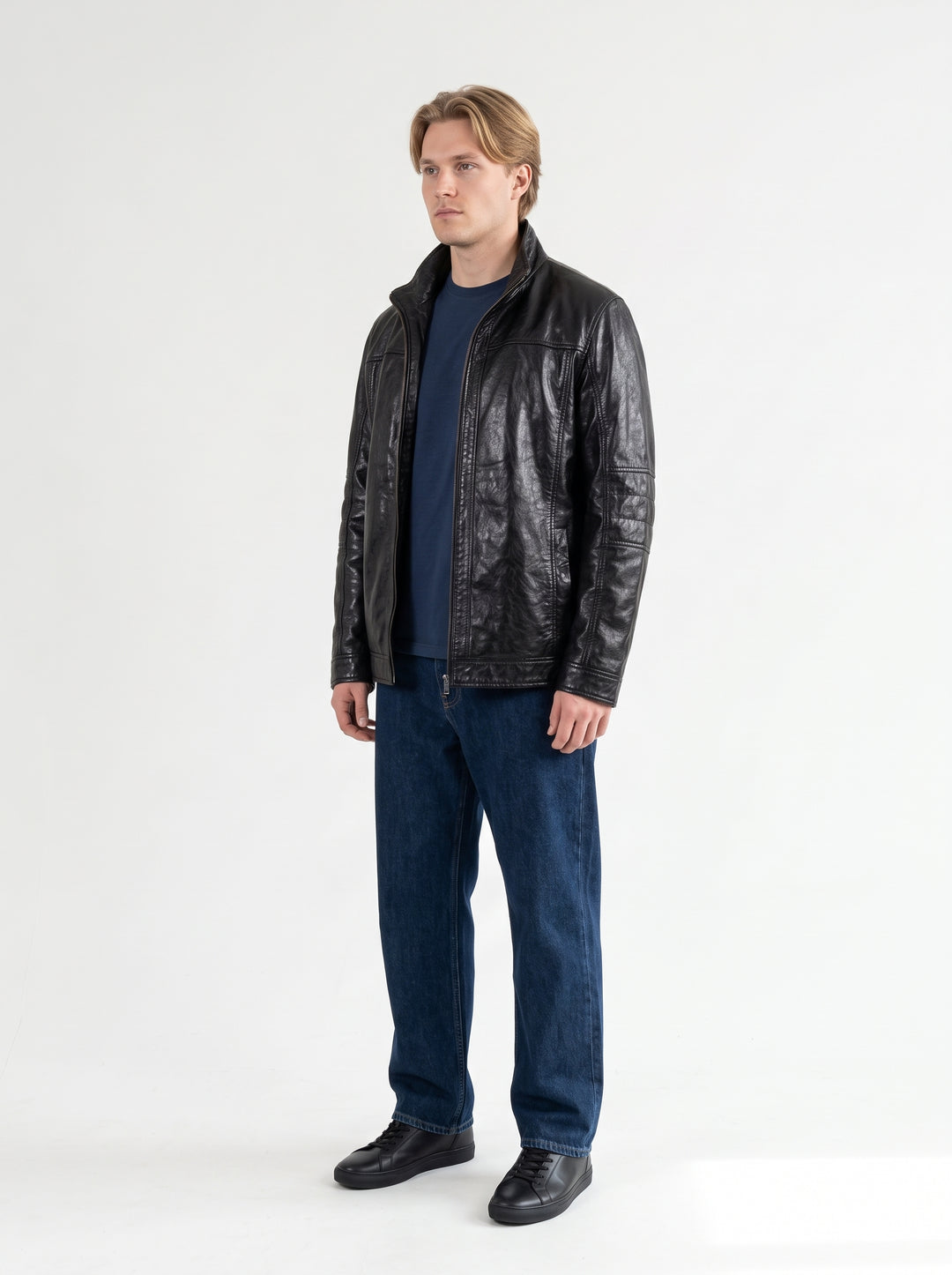 Big Marlow, 80 cm. - Collar Lamb Polish Nappa Leather -Man Black