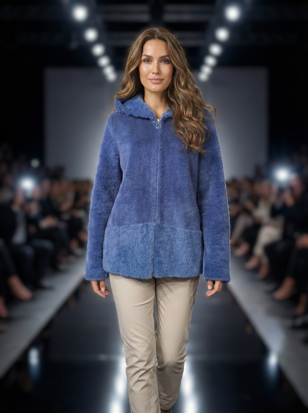 Ilda, 72 cm. - Cappuccio - lana d'aria - Donne - Blu