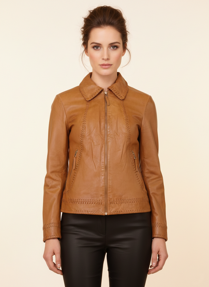 Ruby - Comfort, 60 cm. - Lam Costa Leather Jacket - Kvinner - Cognac