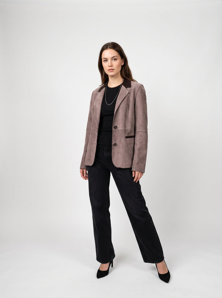 Ines, 65 cm. - Collar Goat Suede Leather - Women Grey