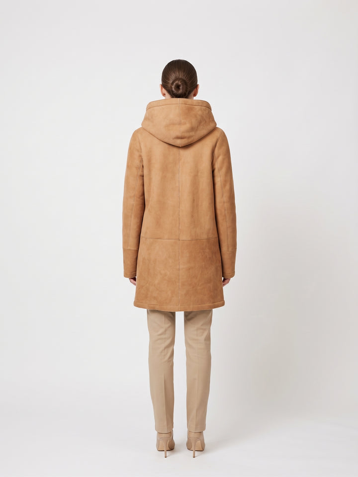 969, 90 cm. - Huva - Lammjacka i mocka - Dam - Cognac