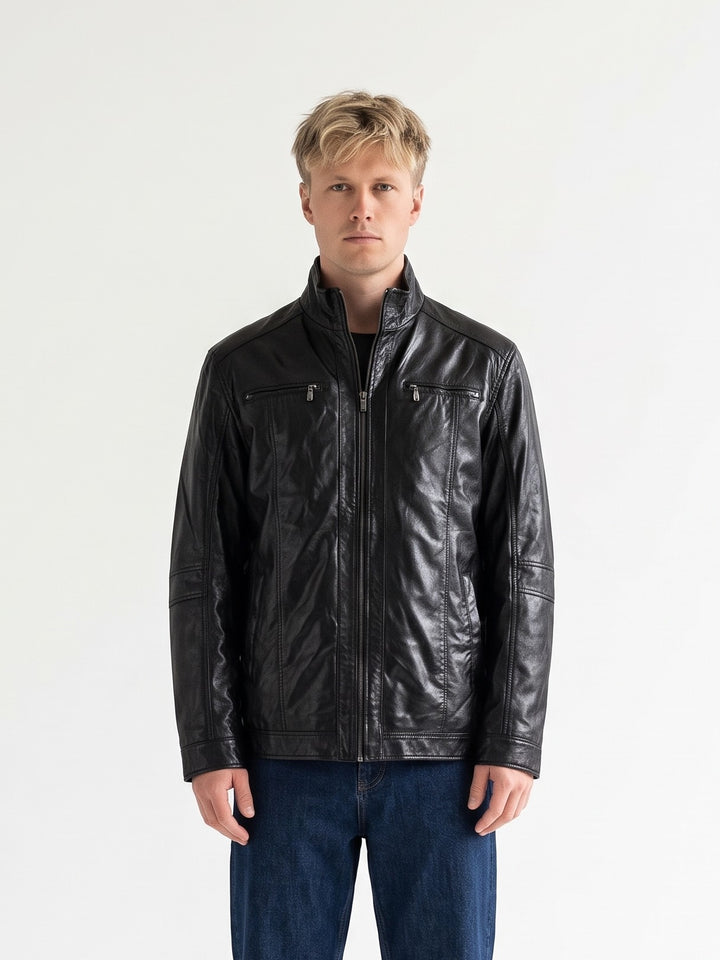 Big Marlow, 80 cm. - Collar Lamb Polish Nappa Leather -Man Black
