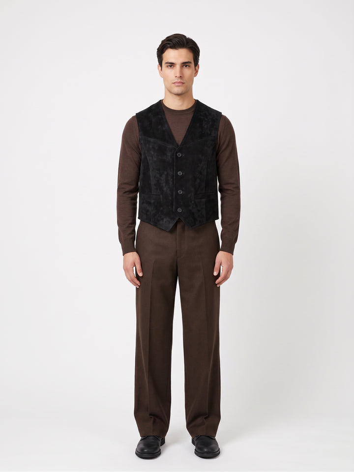 Nuovo Gilet 906 - Pelle di agnello nabuk - Uomo - Nero