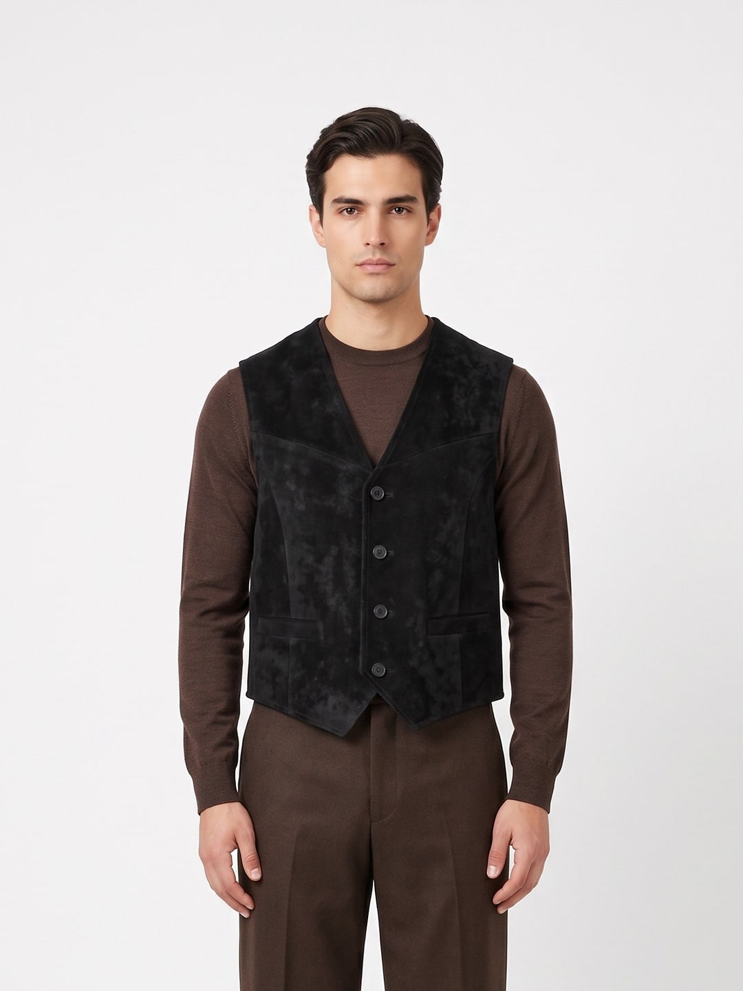 Nuovo Gilet 906 - Pelle di agnello nabuk - Uomo - Nero