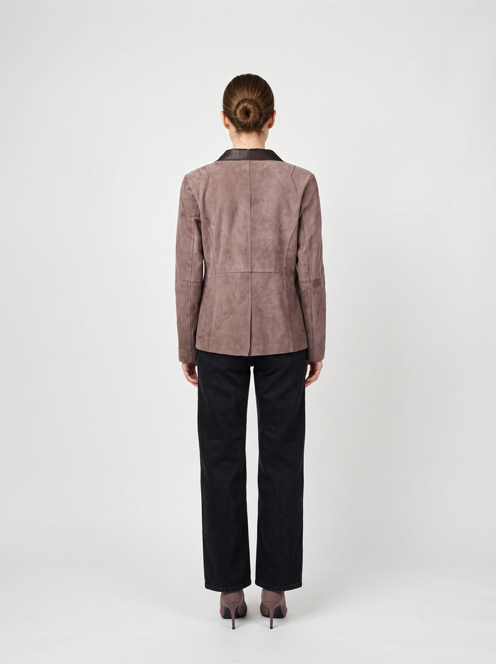 Ines, 65 cm. - Collar Goat Suede Leather - Women Grey