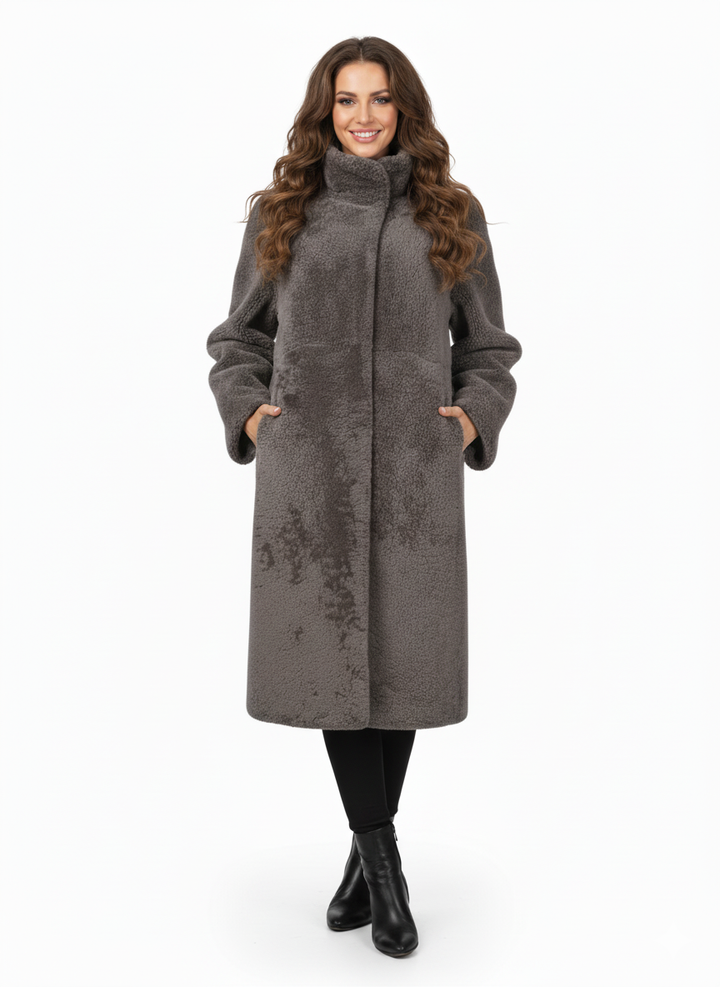 Filuka, 100 cm. - krage - krøllete lam - kvinner - taupe