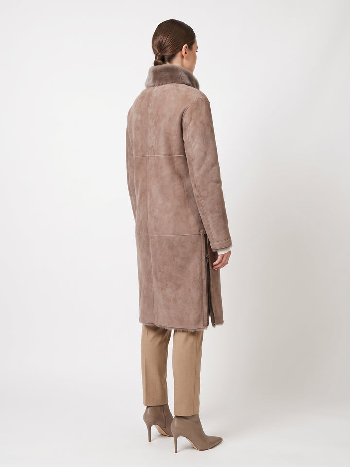 Giorgiana, 95 cm. - Collar Suede Lamb - Women Dark Oak