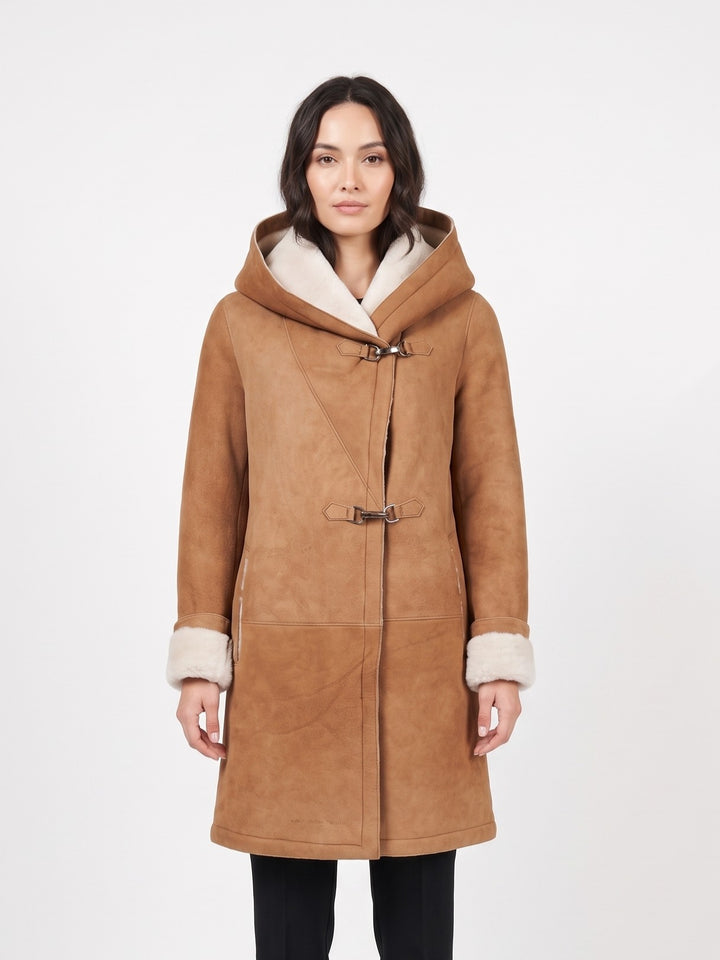 969, 90 cm. - Capuchon - Suède jas van lamsschapen - Dames - Cognac
