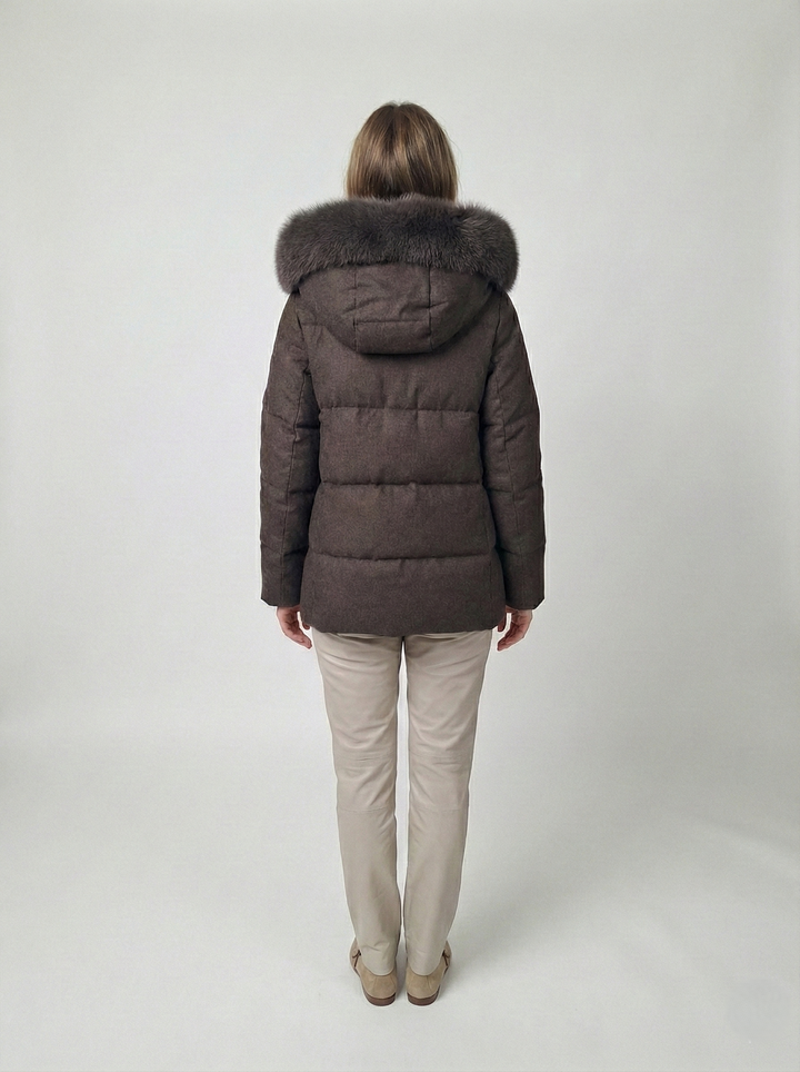 Jadaba, 65 cm. - Kapuze - Daunen - Damen - Braun