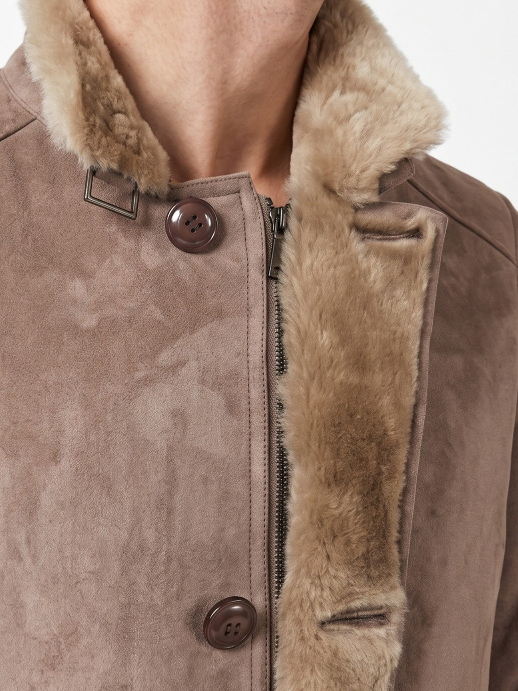 Carlos, 100 cm. - Cuello - Abrigo Ante Cordero - Hombre - Roble Oscuro