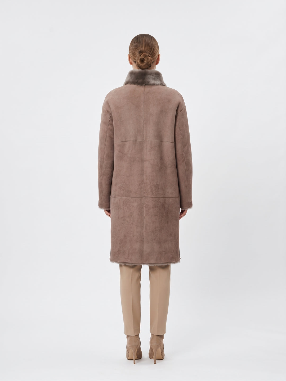 Giorgiana, 95 cm. - Collar Suede Lamb - Women Dark Oak